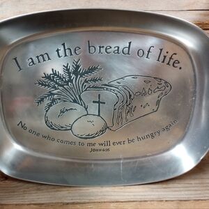 Fuvillage I Am The Bread of Life John 6:35 Brushed Cast Aluminum Bread Tray.